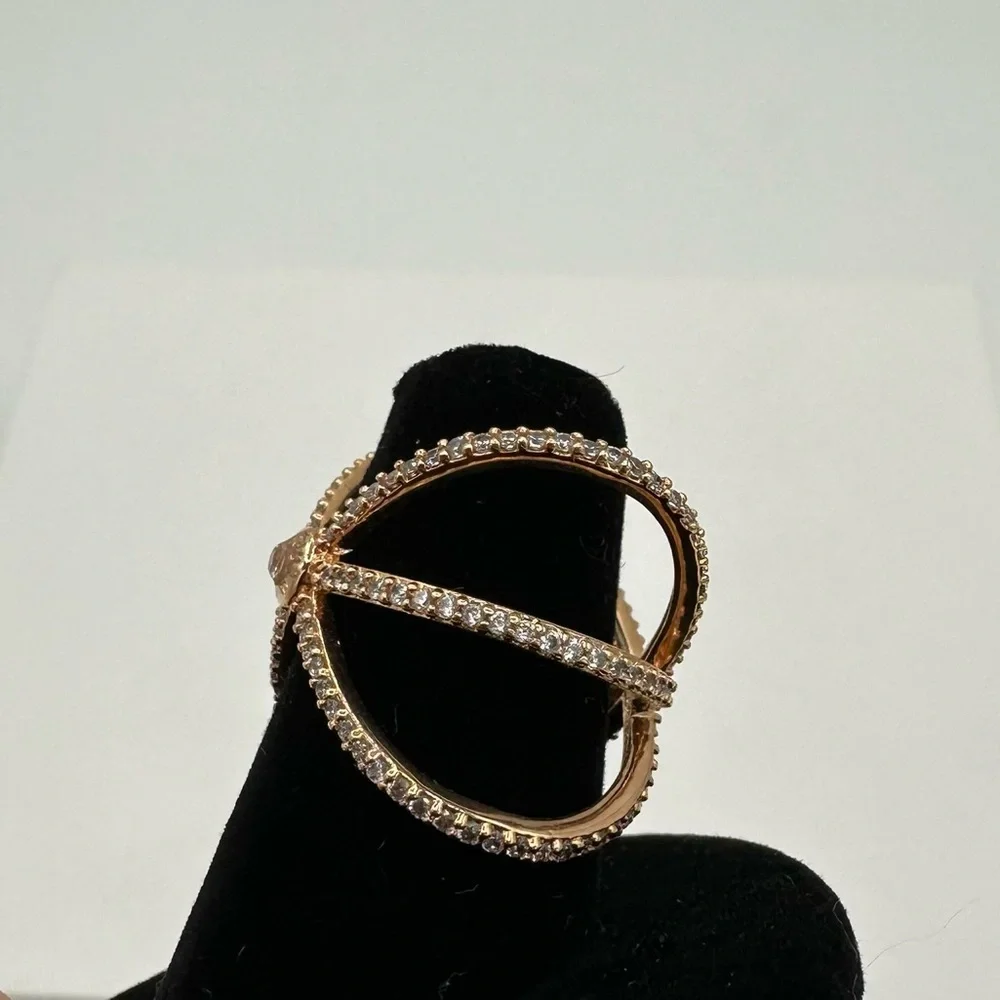 Henri Bendel Luxe Pave Orbital Cuff Ring Rose Gold size 7